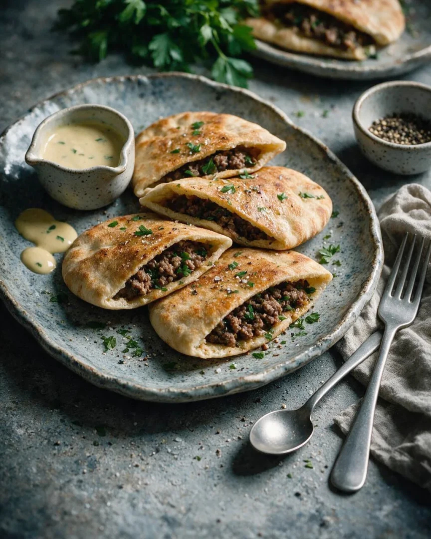 Arayes mit Sesam-Joghurt (KI-Illustration)