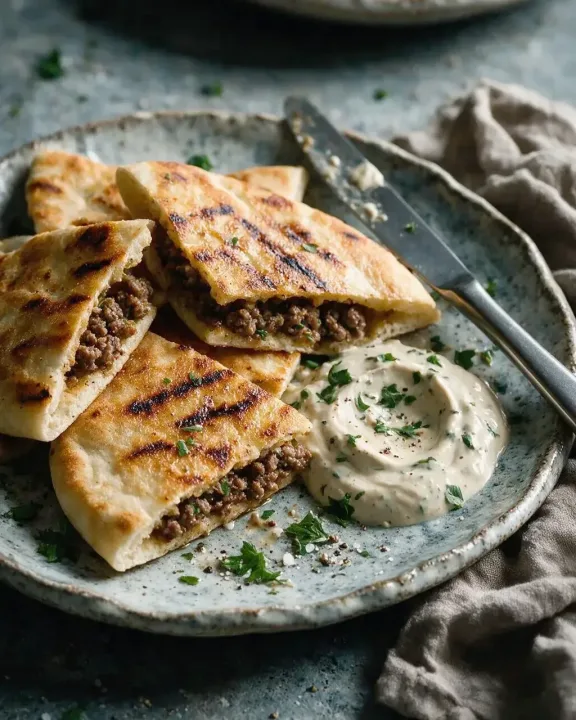 Arayes mit Sesam-Joghurt (KI-Illustration)