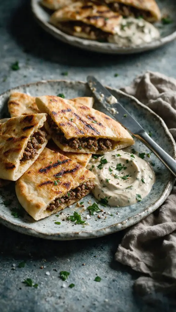 Arayes mit Sesam-Joghurt
