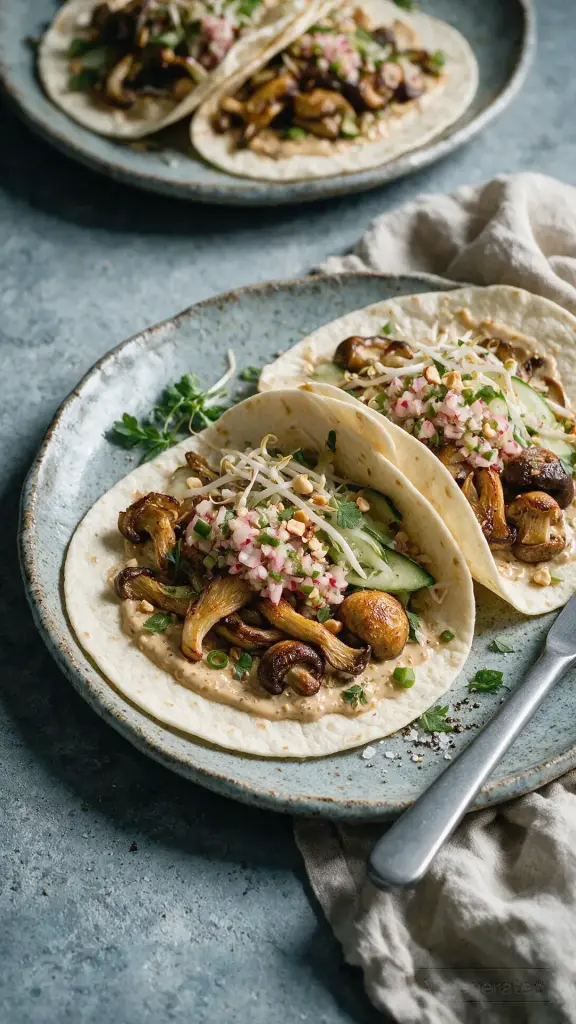 Pilz-Tacos mit Sesamsauce
