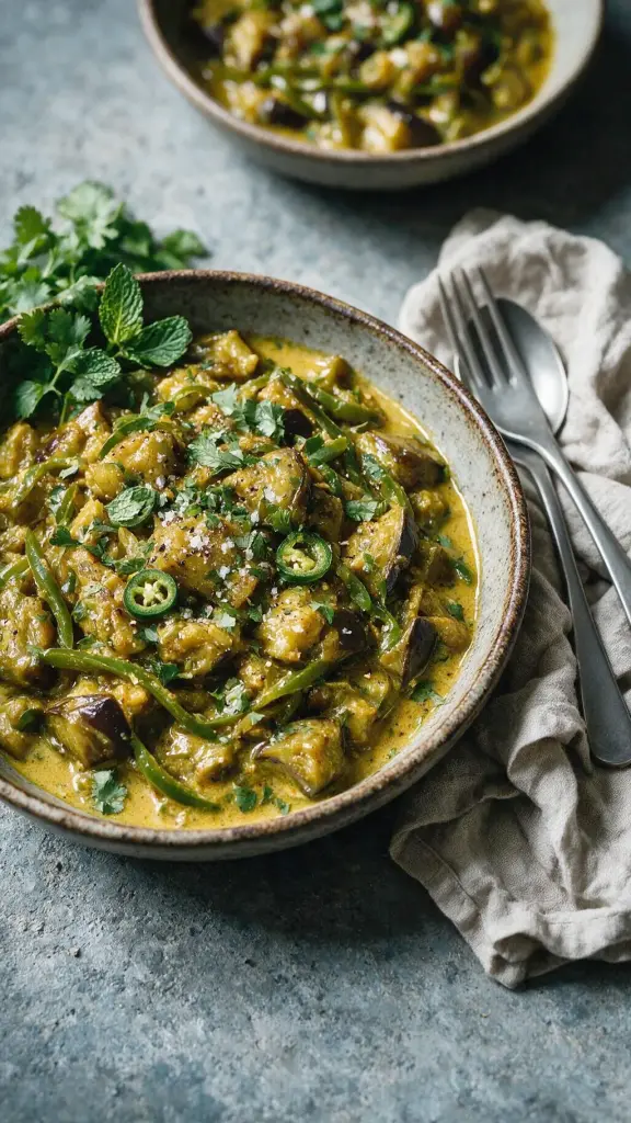 Geschmorte Aubergine mit Kokosnuss