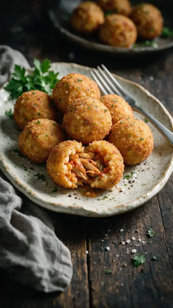 Arancini mit Hähnchen und Aubergine