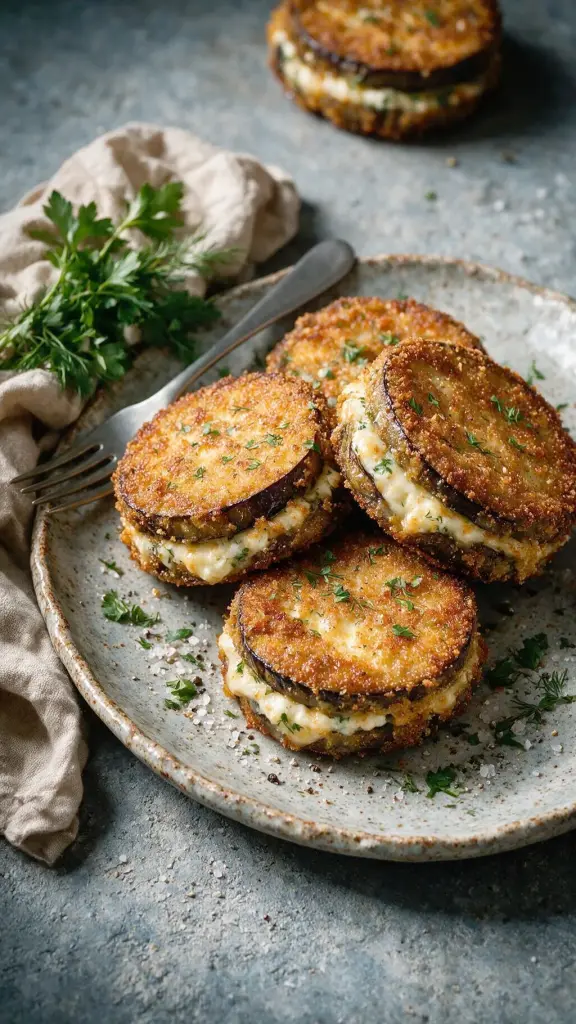 Panierte Auberginen mit Käsefüllung