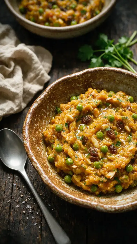Gegrillte Aubergine mit Erbsen