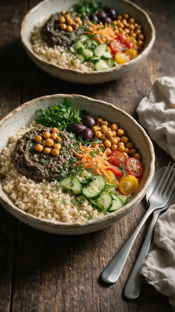 Auberginen-Hummus Buddha Bowl