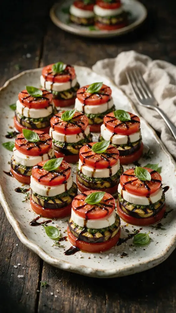 Gegrillte Auberginen-Tomaten-Türme