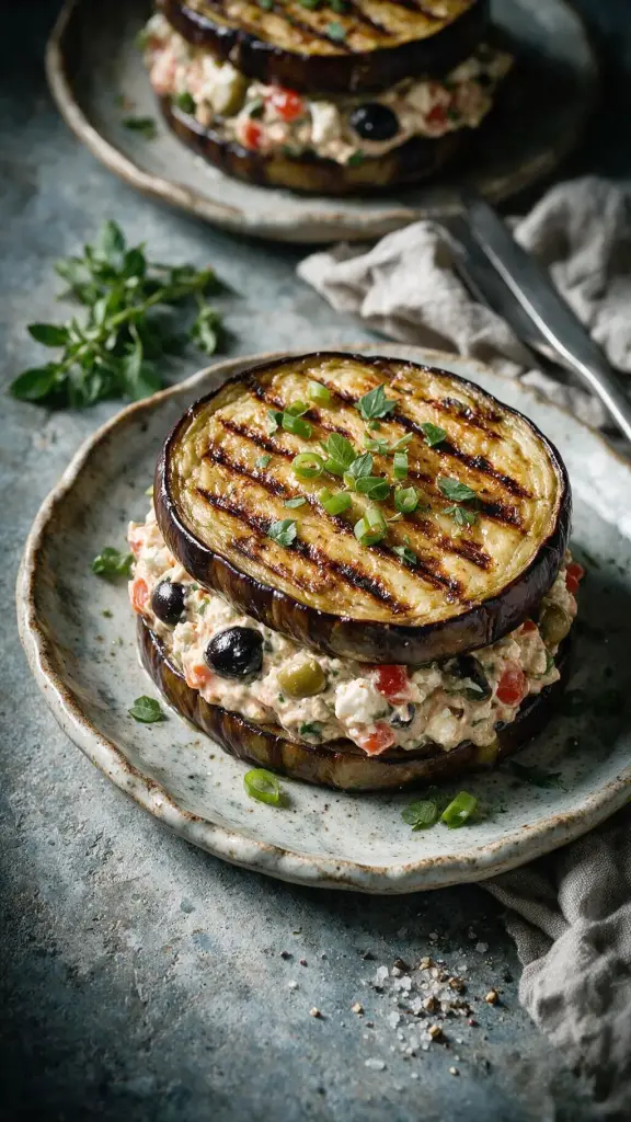 Auberginen-Sandwich mit Oliven-Feta