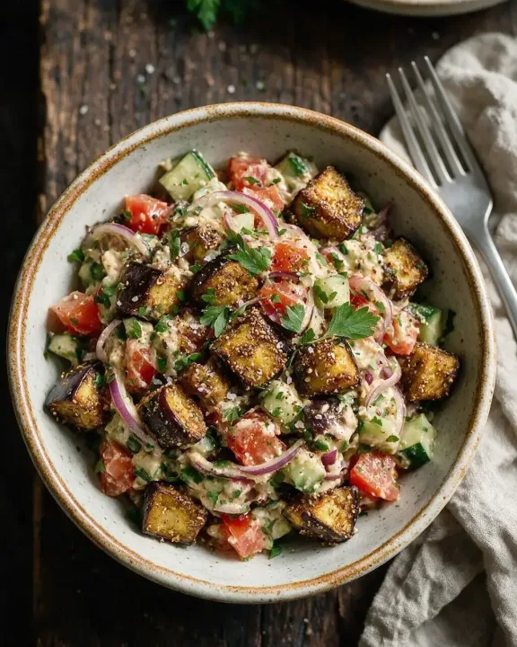 Auberginensalat mit Hummus-Dressing (KI-Illustration)