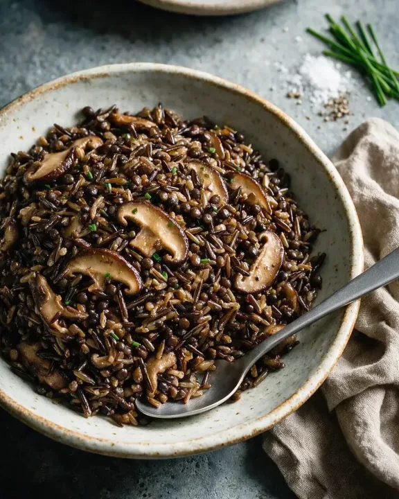 Balsamico-Pilz-Linsen-Wildreis (KI-Illustration)