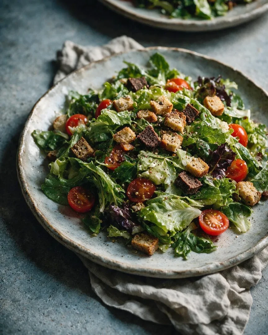 Blattsalat mit gerösteten Croutons (KI-Illustration)
