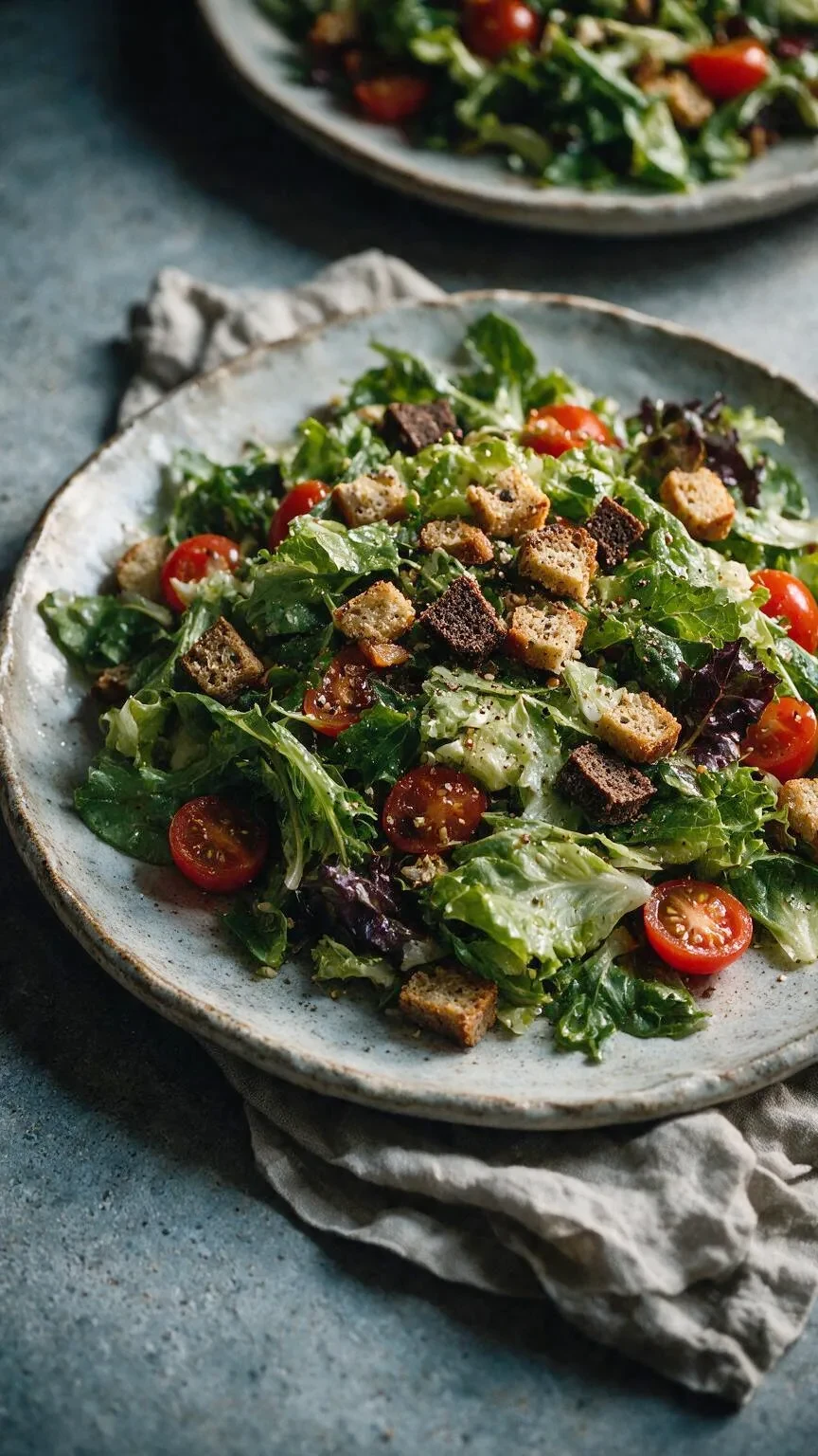 Blattsalat mit gerösteten Croutons (KI-Illustration)