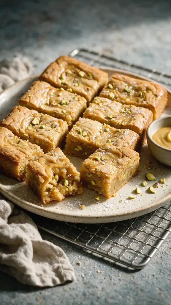 Blondies mit Pistazien & Karamell