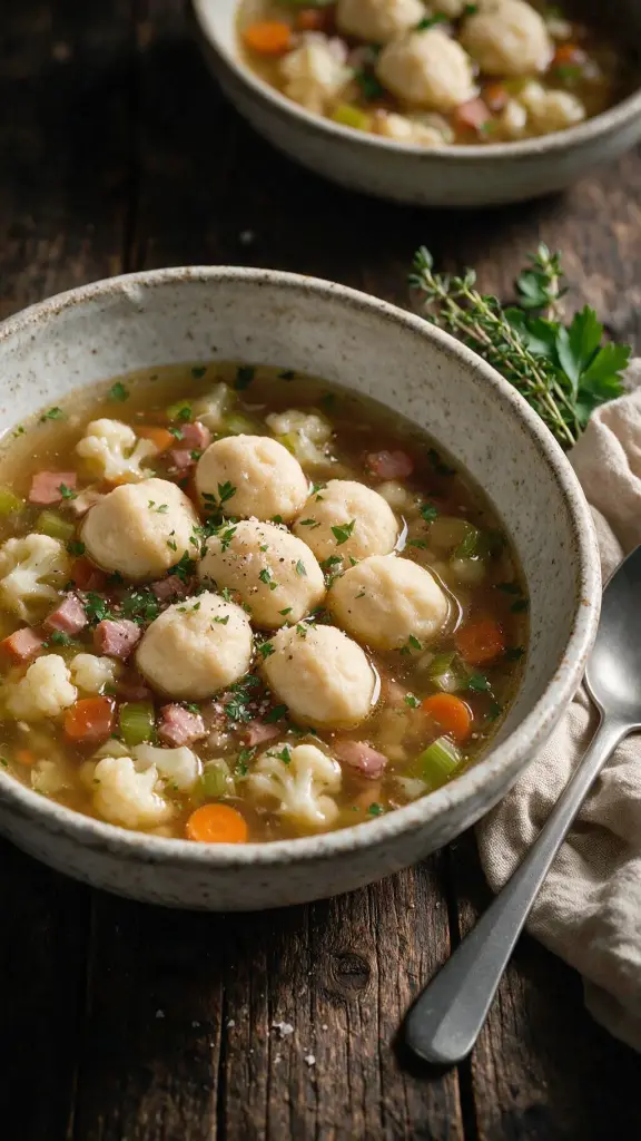 Blumenkohl-Schinken-Suppe mit Klößchen