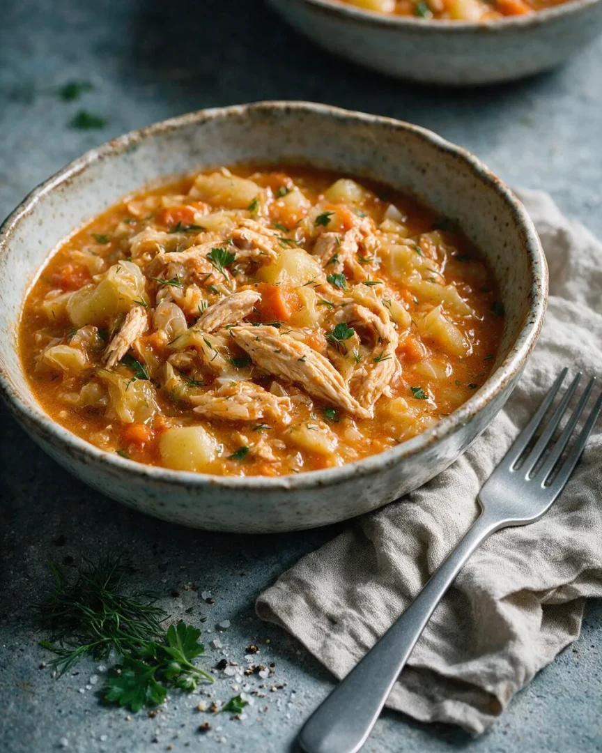 Borschtsch mit Hähnchen (KI-Illustration)