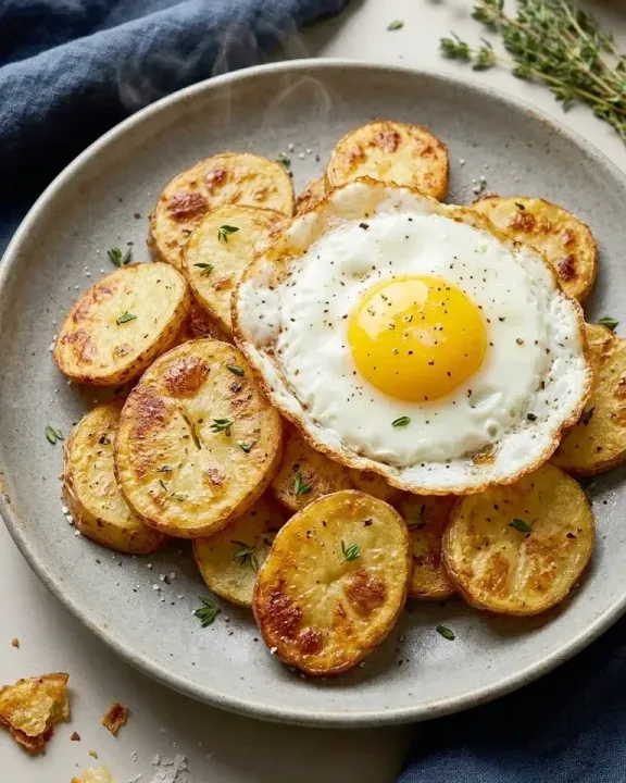 Bratkartoffeln mit Thymian und Ei (KI-Illustration)