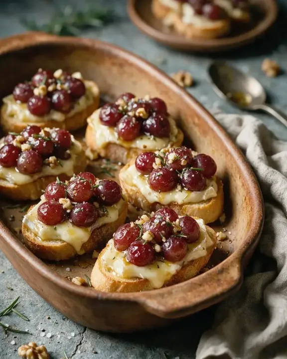 Brie-Crostini mit Trauben (KI-Illustration)