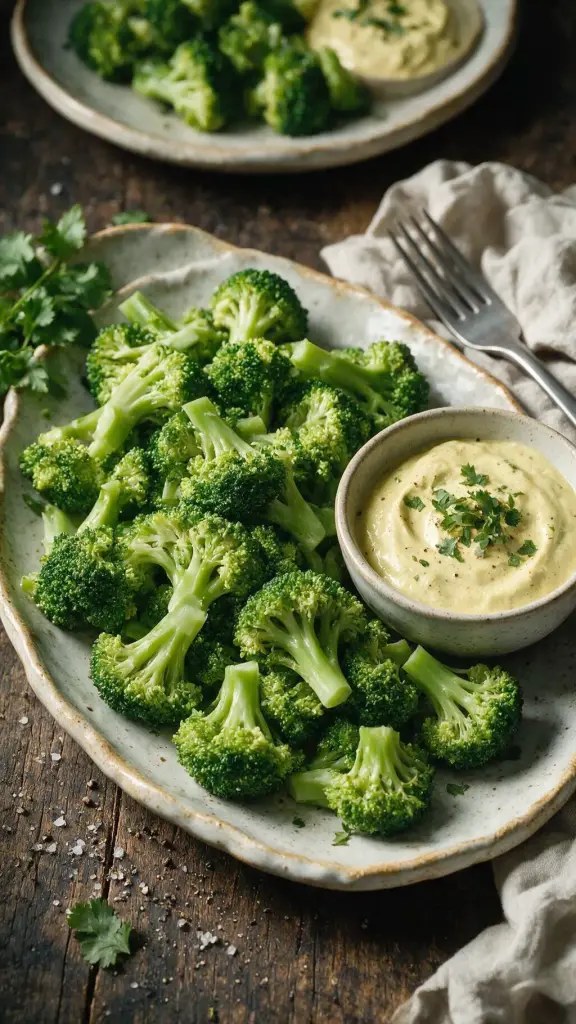 Curry-Brokkoli mit Mayonnaise-Dip