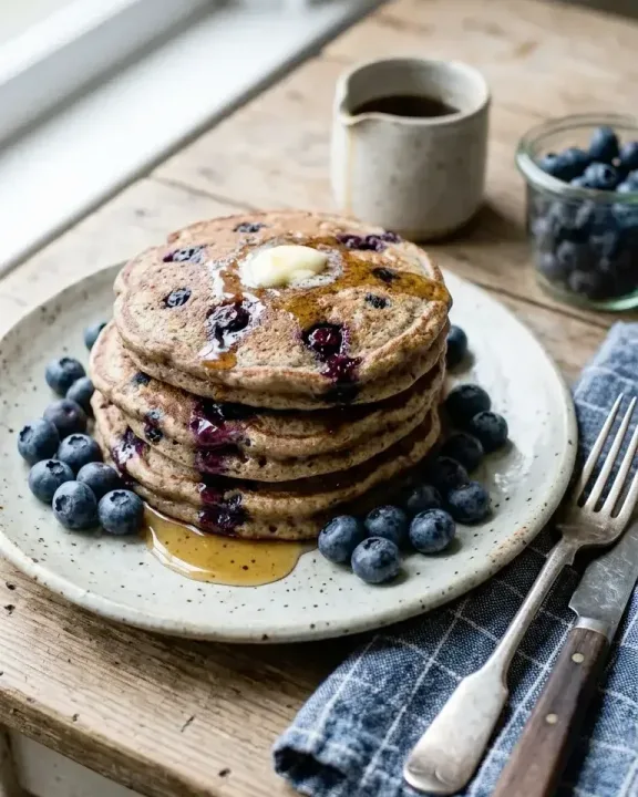 Buchweizen-Blaubeer-Pfannkuchen (KI-Illustration)