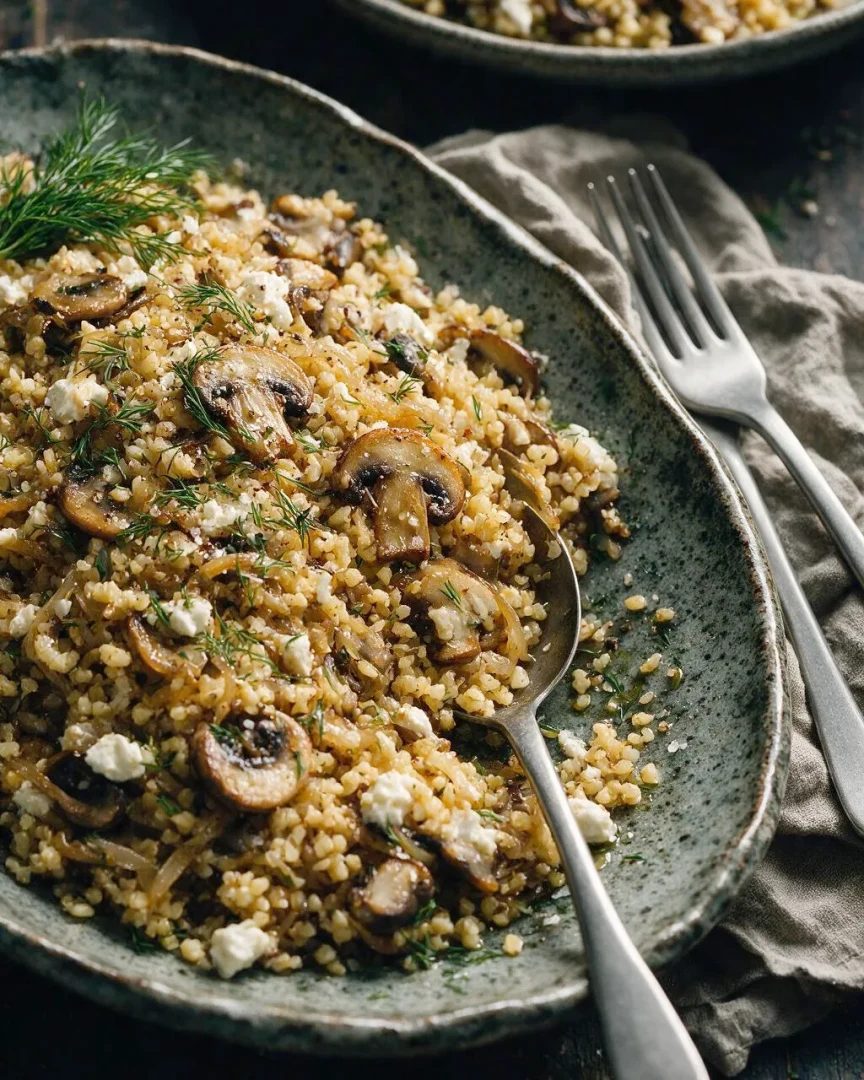 Bulgur mit Pilzen und Feta (KI-Illustration)