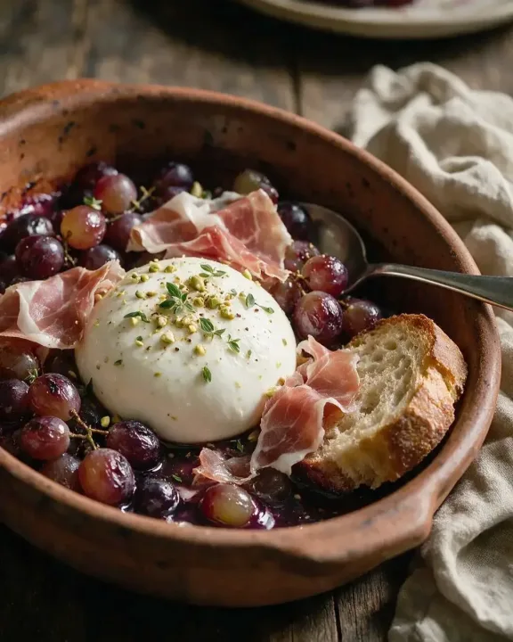 Burrata mit gerösteten Trauben (KI-Illustration)