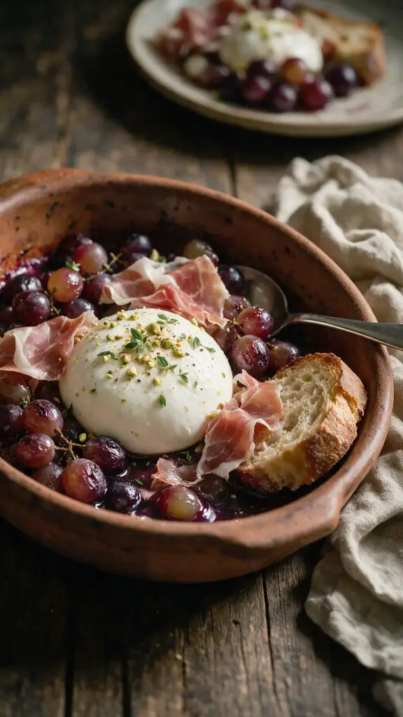 Burrata mit gerösteten Trauben