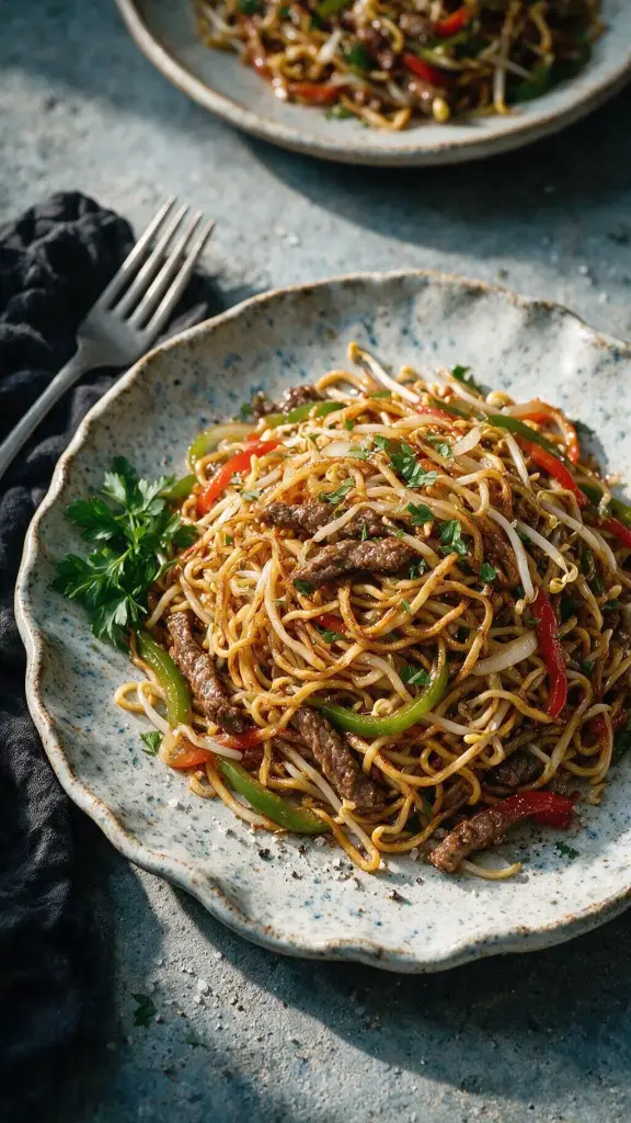 Chow Mein mit Rind und Paprika