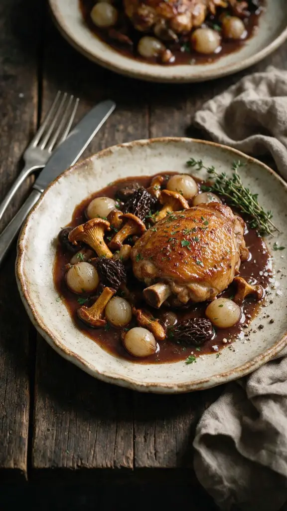 Coq au Vin mit Wildpilzen