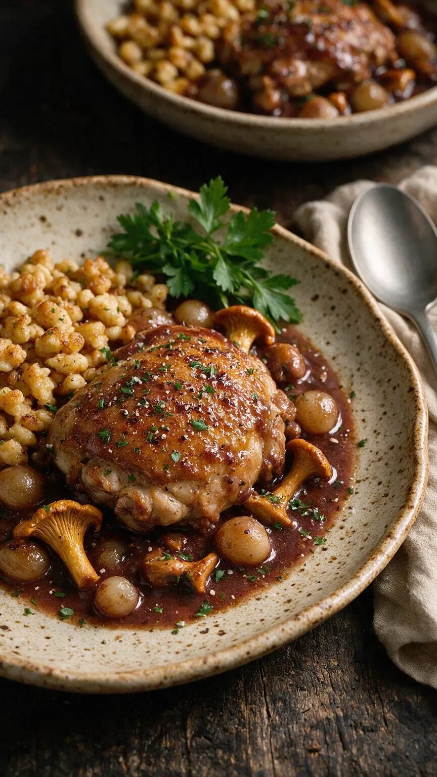 Coq au Vin mit Wildpilzen