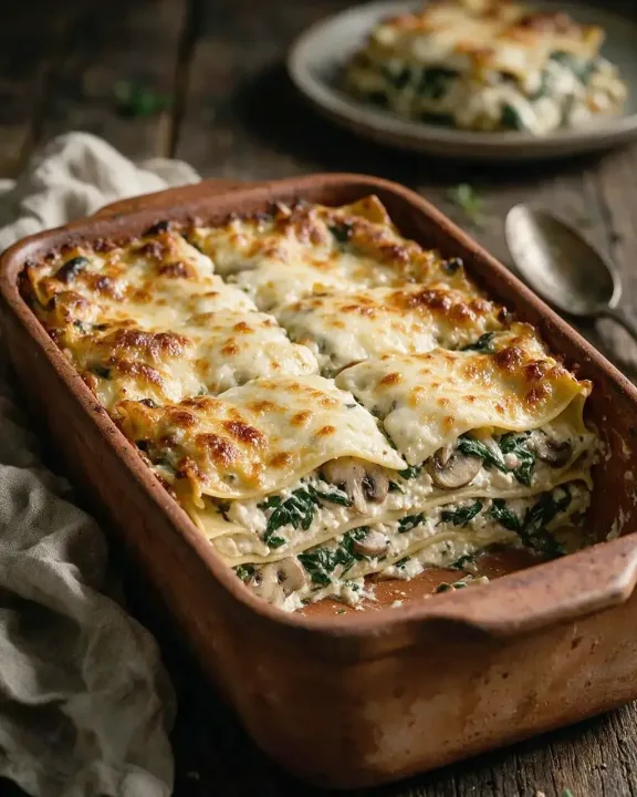 Spinat-Pilz-Lasagne (KI-Illustration)