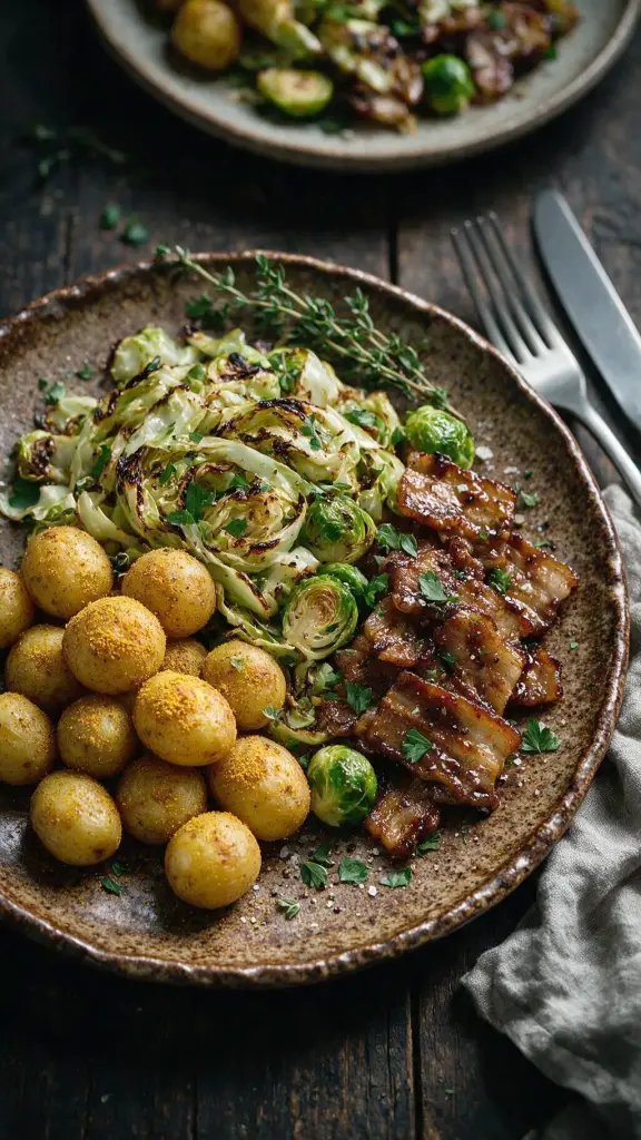 Curry-Drillinge mit Kohl und Speck