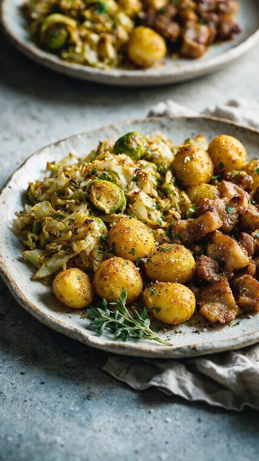 Curry-Drillinge mit Kohl und Speck