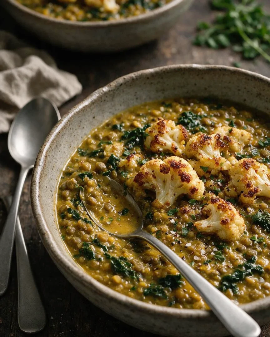Curry-Linsensuppe mit Blumenkohl (KI-Illustration)