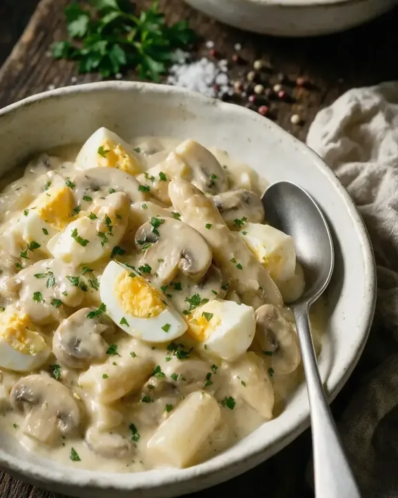 Eierfrikassee mit Champignons (KI-Illustration)