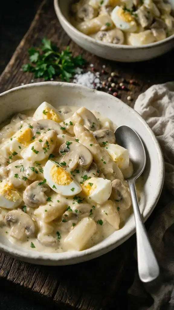 Eierfrikassee mit Champignons