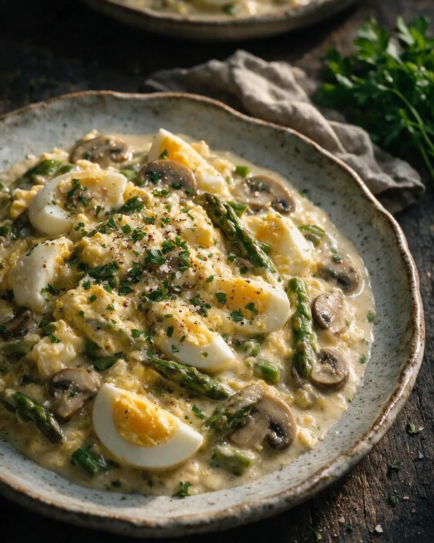 Eierfrikassee mit Champignons (KI-Illustration)