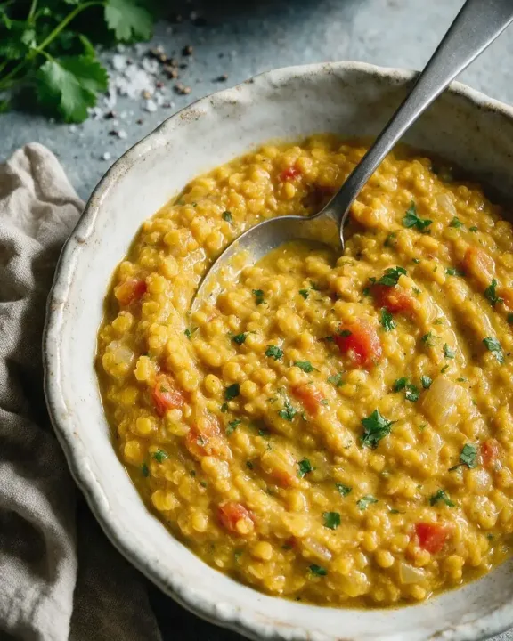 Erbsen-Dal mit Zwiebel & Knoblauch (KI-Illustration)