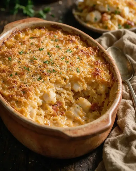 Fischauflauf mit Sauerkraut (KI-Illustration)