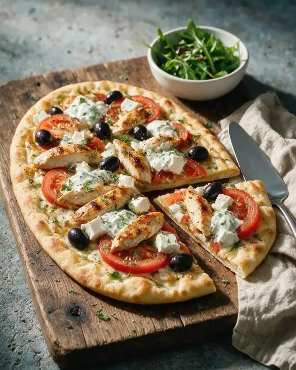 Hähnchen-Pizza auf Fladen (KI-Illustration)