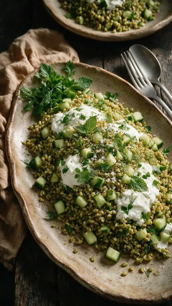Frikeh mit Gurken und Joghurt