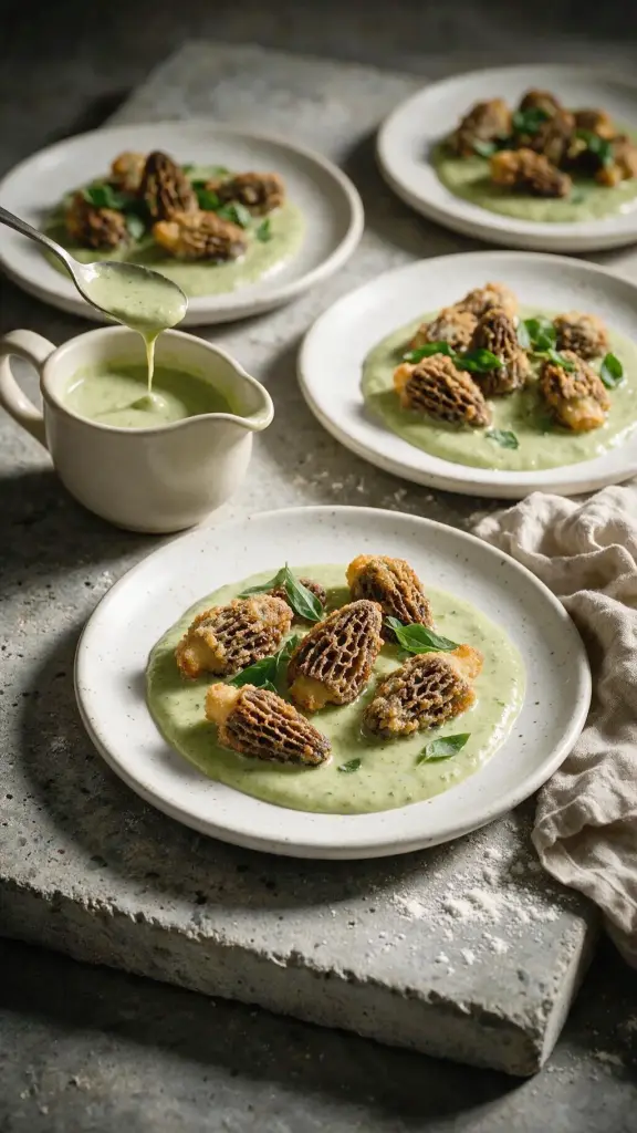 Frittierte Morcheln mit Knoblauchsauce