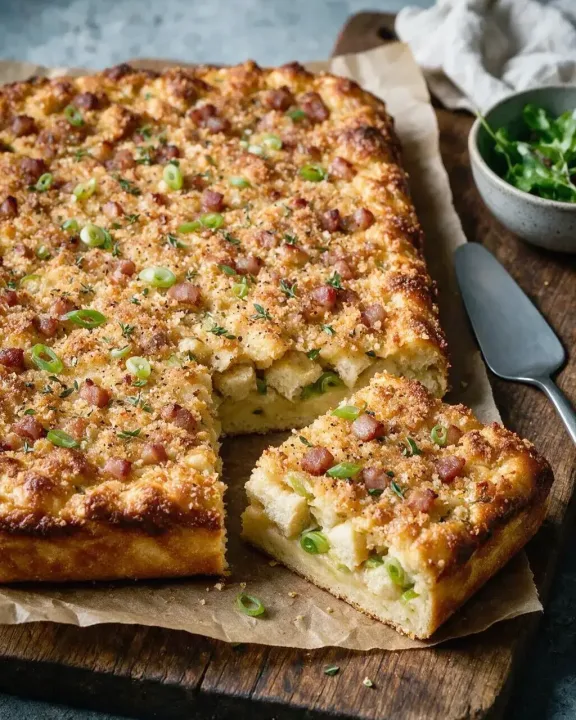 Frühlingszwiebel-Speck-Kuchen (KI-Illustration)