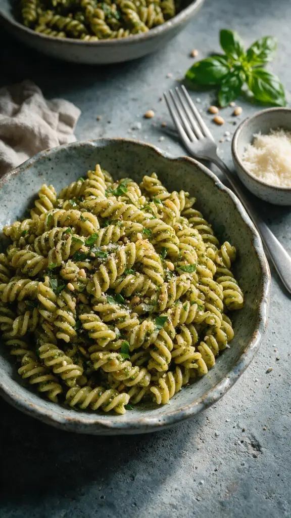 Fusilli mit Basilikumpesto