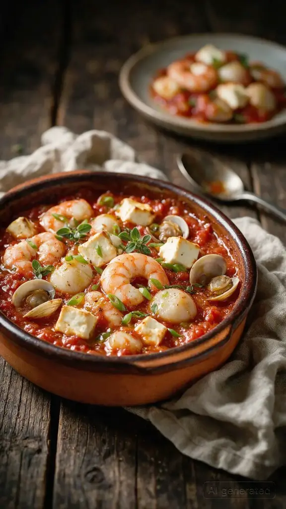 Garnelen und Muscheln mit Feta