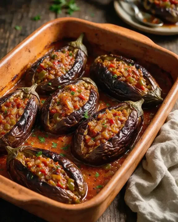 Gefüllte Aubergine (KI-Illustration)