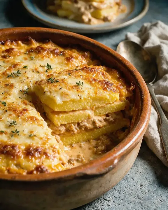 Gebackene Polenta mit Bolognese (KI-Illustration)
