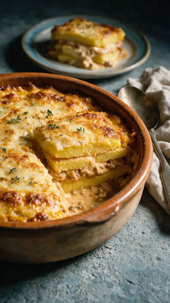Gebackene Polenta mit Bolognese