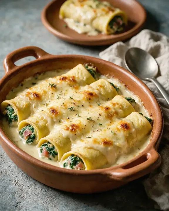 Gefüllte Crespelle mit Spinat (KI-Illustration)