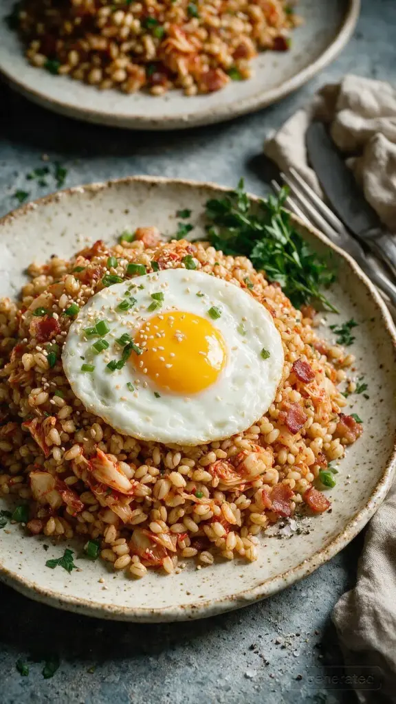 Gebratene Gerste mit Kimchi