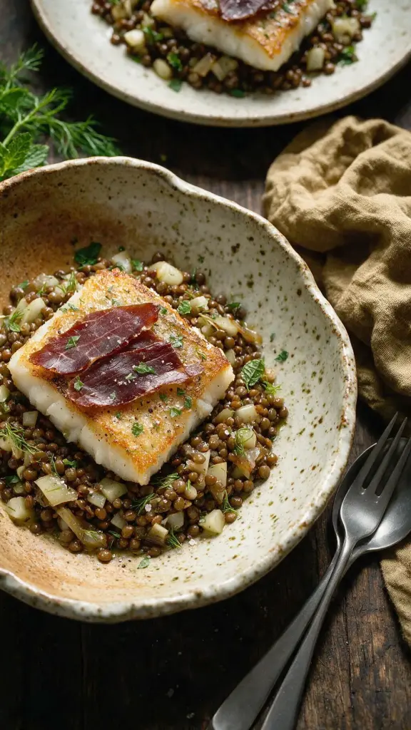 Kabeljau auf Linsensalat