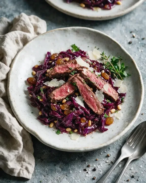 Gebratener Rehrücken mit Rotkohl (KI-Illustration)